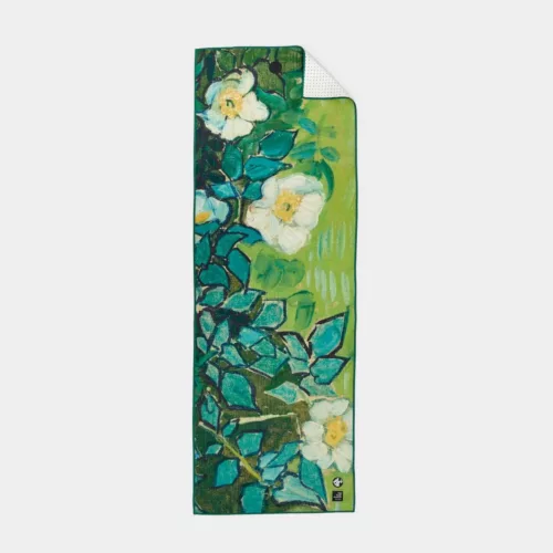 Manduka Yogitoes+ Repreve Yoga Mat Towel with Van Gogh Wild Roses print available at MB Fit Studio in Solana Beach