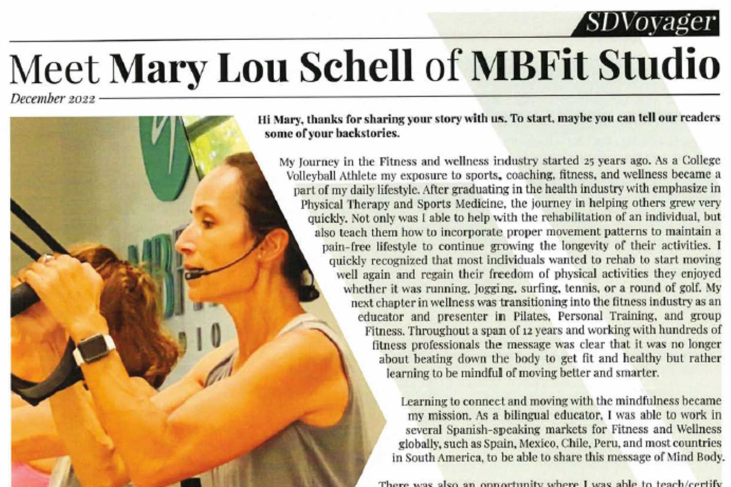 SDVoyager article featuring Mary Lou Schell and MB Fit Studio